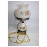 Vintage Floral Glass Hurricane Lamp with Brass Base
