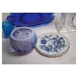 Set of 5 Vintage Blue and Clear Glassware Pieces