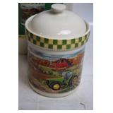 John Deere Stoneware Cookie Jar with Farm Scene Design