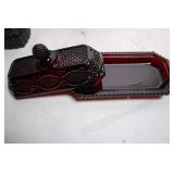 Collection of Ruby Red Glassware Including Goblets, Candlesticks, and Decorative Pieces