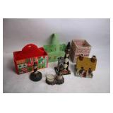 Collection of Needlepoint Baskets and Lighthouse Figurines