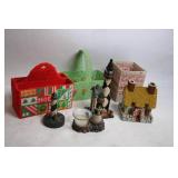 Collection of Needlepoint Baskets and Lighthouse Figurines