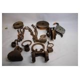 Collection of Antique Pulleys, Hooks, and Chains