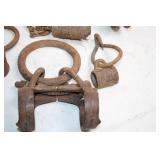 Collection of Antique Pulleys, Hooks, and Chains