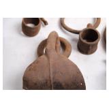 Collection of Antique Pulleys, Hooks, and Chains
