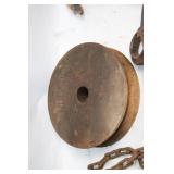 Collection of Antique Pulleys, Hooks, and Chains