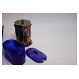 Assorted Glassware Set with Blue and Orange Vases