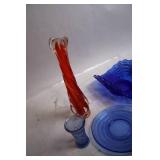 Assorted Glassware Set with Blue and Orange Vases