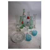 Collection of Vintage Glass Bottles and Crystal Dishware