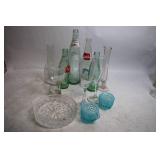 Collection of Vintage Glass Bottles and Crystal Dishware