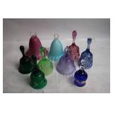 Set of 8 Vintage Colored Glass Hand Bells