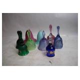 Set of 8 Vintage Colored Glass Hand Bells