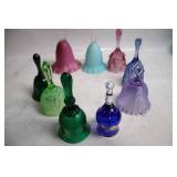 Set of 8 Vintage Colored Glass Hand Bells