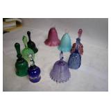 Set of 8 Vintage Colored Glass Hand Bells