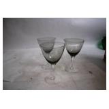 Set of 3 Vintage Gray Wine Glasses