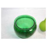 Set of 2 Green Vases and Ceramic Tray with Leaf Design