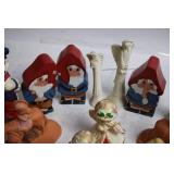 Collection of Mixed Figurines Including Clowns, Gnomes, and Angels