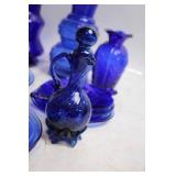 Set of 8 Cobalt Blue Glassware Pieces with Vases and Plates