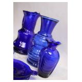 Set of 8 Cobalt Blue Glassware Pieces with Vases and Plates