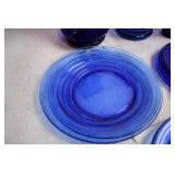 Set of 8 Cobalt Blue Glassware Pieces with Vases and Plates