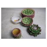 Set of Majolica-Style Vintage Plates and Bowls