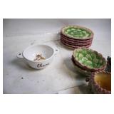 Set of Majolica-Style Vintage Plates and Bowls