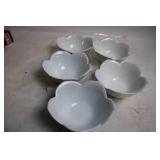 Set of 6 White Flower-Shaped Porcelain Bowls