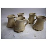 Set of 5 Decorative Stoneware Mugs with Textured Design