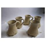 Set of 5 Decorative Stoneware Mugs with Textured Design