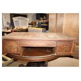 Antique Wooden Vanity Desk with Mirror and Drawers
