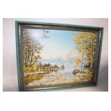 Erik Gonniky Landscape Oil Painting with Teal Frame