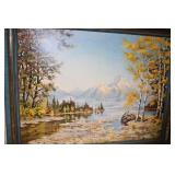 Erik Gonniky Landscape Oil Painting with Teal Frame