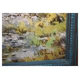 Erik Gonniky Landscape Oil Painting with Teal Frame