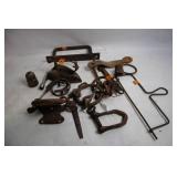 Collection of Vintage Rusted Cast Iron Parts and Tools
