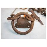 Collection of Vintage Rusted Cast Iron Parts and Tools