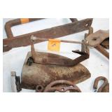Collection of Vintage Rusted Cast Iron Parts and Tools
