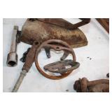 Collection of Vintage Rusted Cast Iron Parts and Tools