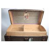 Antique Steamer Trunk with Decorative Interior