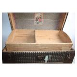 Antique Steamer Trunk with Decorative Interior
