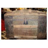 Antique Wooden and Metal Steamer Trunk with Decorative Lining
