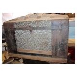 Antique Wooden and Metal Steamer Trunk with Decorative Lining