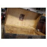 Antique Wooden and Metal Steamer Trunk with Decorative Lining