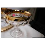 Set of Glass Serving Bowls and Platter with Gold Accents