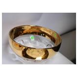 Set of Glass Serving Bowls and Platter with Gold Accents