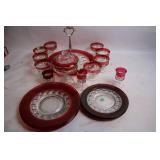 Vintage Collection of Red Glass Plate and Goblets Set