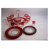 Vintage Collection of Red Glass Plate and Goblets Set