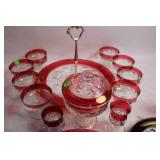 Vintage Collection of Red Glass Plate and Goblets Set