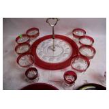 Vintage Collection of Red Glass Plate and Goblets Set