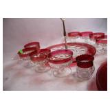 Vintage Collection of Red Glass Plate and Goblets Set
