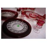 Vintage Collection of Red Glass Plate and Goblets Set
